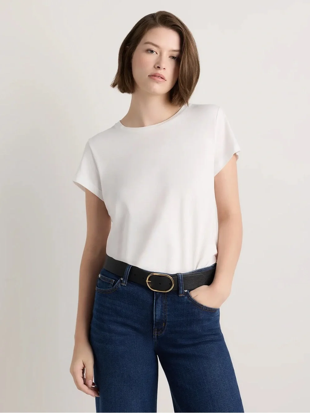 NWT Quince Cleo Oval European Black Leather Belt Size S